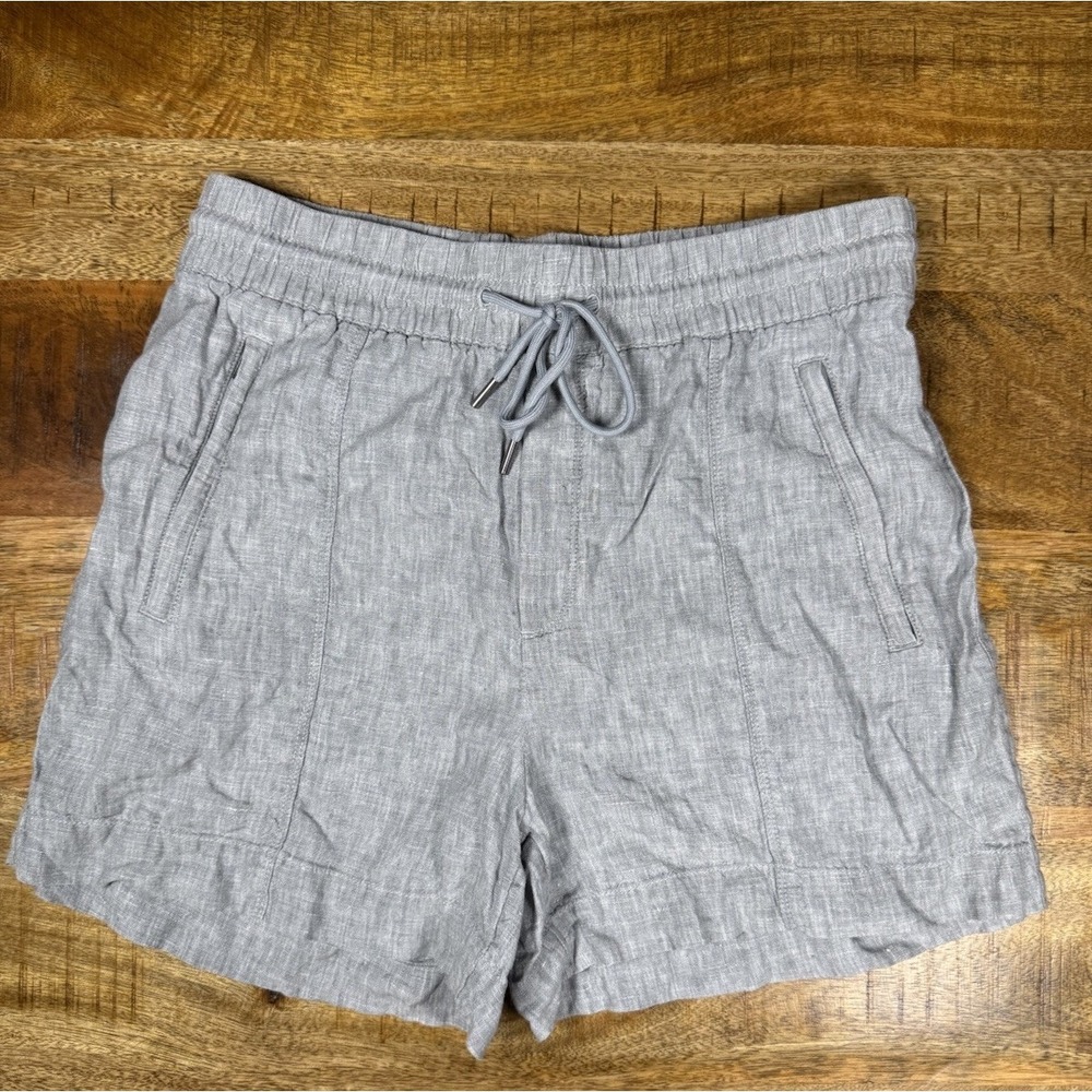 Athleta Gray 100% Linen Pull On Shorts Beachy Coastal Womens Size 4 Drawstring
